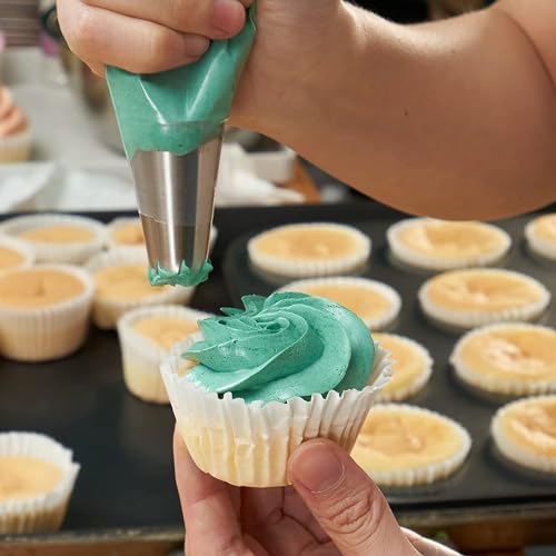 Image of Lukzer 12 Pcs Cake Decorating Nozzles Set with Reusable Icing Bag & Coupler | Stainless Steel Piping Tips for Cake, Cupcake, Pastry, Cookies, Dessert & Bakery Decoration