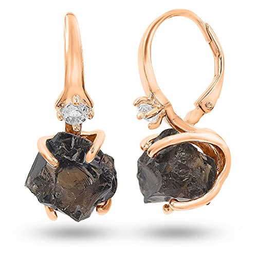 Real Raw Smoky Quartz Crystal Drop Earrings Real Gold Birthstone gift for her Anniversary Christmas Mothers day Birthday Gift, Uniquelan Jewelry (smoky quartz, rose-gold)