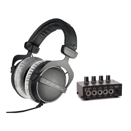 beyerdynamic DT 770 PRO Headphones (250 Ohm) Bundle with Compact 4-Channel Stereo Headphone Amplifier (2 Items)