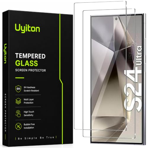 Image of Uyiton Tempered Glass Screen Protector Compatible with Samsung Galaxy S24 Ultra (6.8 Inch) | Pack of 2 | 9H Hardness | HD Crystal Clear | Fingerprint Unlock Compatible | Bubble-Free Installation | Case Friendly