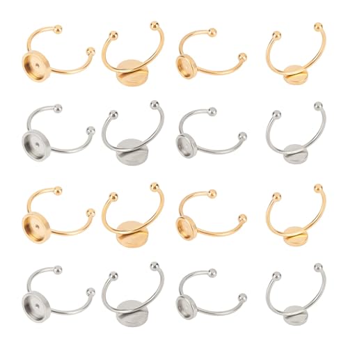 UNICRAFTALE 16pcs 2 Colors 6/8mm Adjustable Ring Blank Stainless Steel Pad Ring Settings Cabochon Base Bezel Tray for Jewelry Making -  STAS-UN0025-85-US12