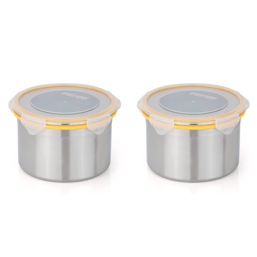 STEELLOCK Stainless Steel Airtight Container with Lid | Leakproof, BPA-Free, Durable Kitchen Storage | Multipurpose Food Storage Containers for Kitchen | SL-1403-set of 2, 1450ml each, Yellow