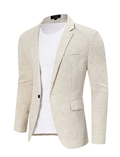 TURETRENDY Men's Casual Sport Coat Lightweight Linen Blazer One Button Business Suit Jackets Stylish Daily Suits