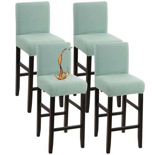 Image of YISUN Waterproof Bar Stool Covers, Stretch Pub Stool Chair Cover Removable Washable Counter Stool Covers Bar Stool Slipcovers for Kitchen, Pub, Dining Room (4 Pack, T-Green)