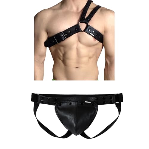 JOCKMAIL Men Jock straps with Mens Leather Harness Adjustable Jock strap for Men with Removable Pouch3