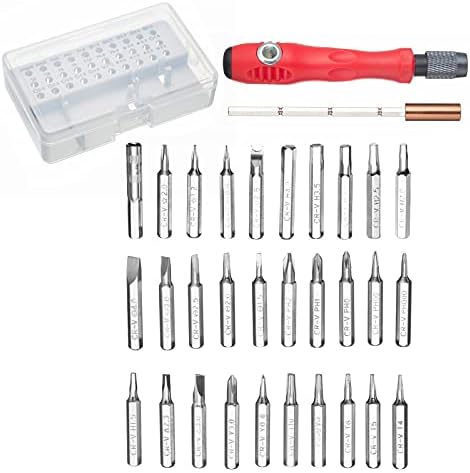 HPMAISON 32 in 1 Precision Screwdriver Set, 30 Magnetic Screwdriver Bits, Adjustable Pole & Anti-Slip Handle, Work Repair Tool for Household Appliances, Electronics, Crafts & DIY Projects (Red)