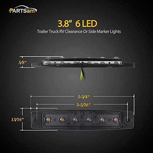 Image of Partsam Led Trailer Lights Kit Smoke Lens, 10Pcs Red /Amber 3.8 inch 6LED Thin Line Trailer Marker Clearance Lights and 2Pcs Square Led Trailer Stop Turn Tail Lights