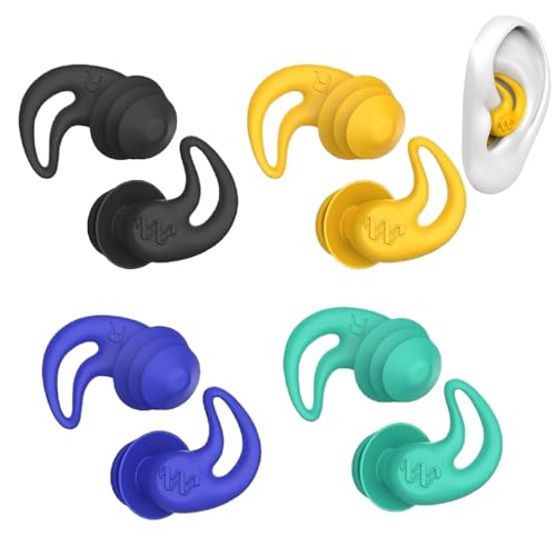 Xiciki 4 pares de tapones para los oídos para nadar, tapones de silicona impermeables, reutilizables, suaves, para nadar, con reducción de ruido, protección para los oídos para nadar, bucear, Schno