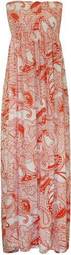 Image of WearAll Plus Size Womens Printed Bandeau Strapless Shirred Ladies Long Maxi Dress - Orange - 16-18