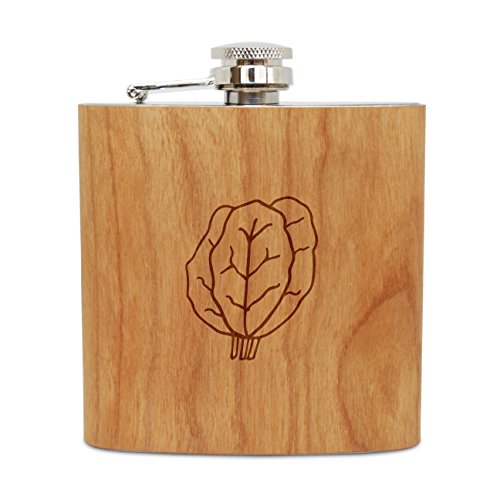 WOODEN ACCESSORIES COMPANY Cherry Wood Flask With Stainless Steel Body - Laser Engraved