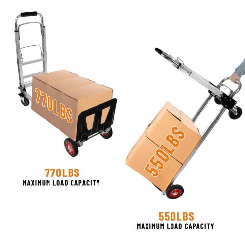 3 In 1 Aluminum Hand Truck Dolly Convertible Heavy Duty 460Lbs Capacity Folding Hand Truck With 6’’ Rubber Wheels And Telescoping Handles Multi-Position Dolly Platform Hand Cart #TOP3