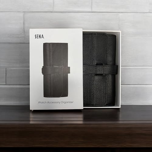 Image of SENA Leather Watch Roll Organizer - 5 Slot Genuine Leather Travel Case for Watches, Watch Bands, Cables and Accessories - Compact, Elegant and Durable