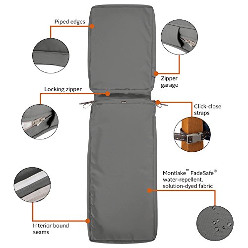 Classic Accessories Montlake Fadesafe Water-Resistant 80 X 26 X 3 Inch Outdoor Chaise Lounge Cushion Slip Cover, Patio Furniture Cushion Cover, Light Charcoal Grey #TOP25