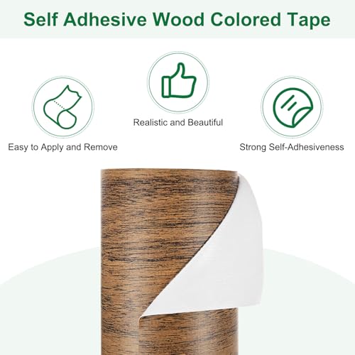 Image of M METERXITY 2-Roll Wood Grain Repair Tape, 2.24in x 15ft Textured Realistic Self-Adhesive Wood Floor Tape Contact Paper for Furniture /Floors /Home [Dark Brown Oak]
