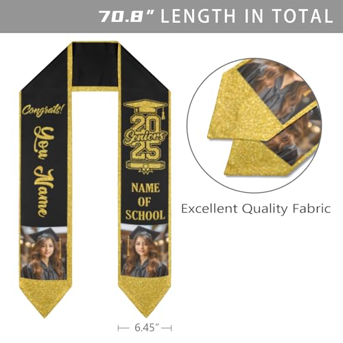 Stand Out on Graduation Day, American Flag Sash 2025, Custom Mexican Graduation Sash, Stoles Class of 2025 Congratulation Gifts with Photo.3
