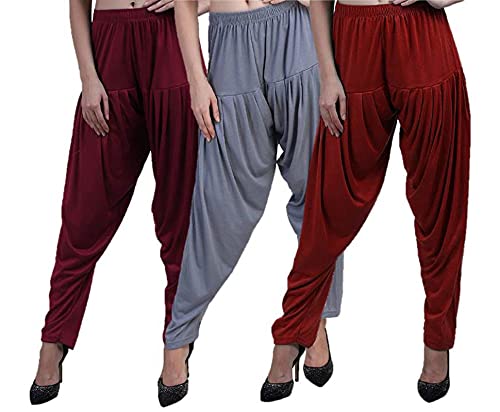 Image of CASUALS Women's Regular Fit Viscose Drawstring Patiala Harem Pants Combo Pack 3