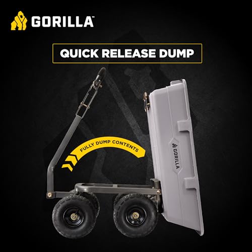 Image of Gorilla Carts Heavy-Duty Poly Dump Cart, 5 Cu Ft Tub, 800 lb Haul Capacity, Gray - Towable Utility Wagon with Quick-Release Dumping & Pneumatic Tires for Yard, Landscaping and Gardening