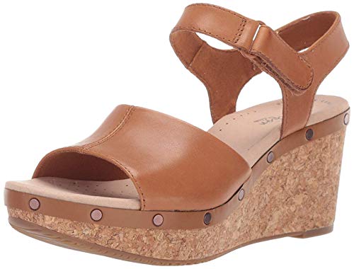 Clarks womens Annadel Clover Wedge Sandal, Tan Leather, 8.5 US