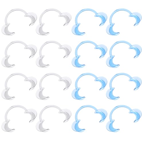 Vicloon 16Pcs Mundöffner Spiel Weihnachten, Wangenhalter Fuer Mundöffner Challenge, Dental C-Form Mundöffner für Weihnachten Partyspiele und Zahnaufhellung（Blau + Transparent）