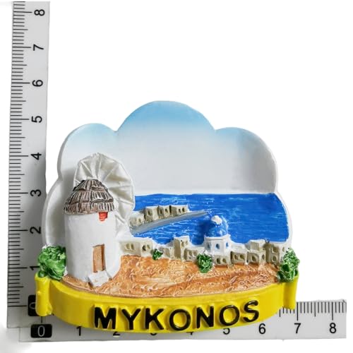 Imán decorativo de refrigerador Mykonos Grecia souvenir miniatura 6