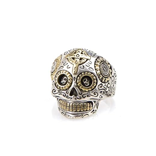 Jade Angel herr två toner 925 silver skalle ring retro vintage smycken e sterlingsilver, R 1/2, cod. XH052248W