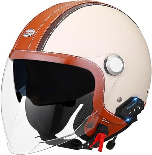 Casco Da Moto In Stile Vintage Con Bluetooth, Casco Aperto Con Visiera Parasole, Casco Da Moto A Mezza Faccia 3/4, Omologato ECE 22.05, Scooter Cruiser Per Adulti, Uomini E Donne B3,XL/(61~62cm)