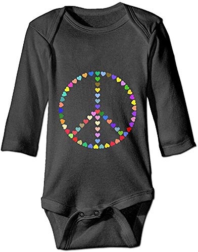 Image of Colorful Peace Sign Toddler Girls Boys Tiny Rompers Baby Long Sleeved Jumpsuit Black