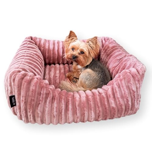 4L Textil Bella Plüsch-Hundebett Premium-LINE Kuscheliges Hundekörbchen aus Cord Katzenkorb Hundekorb für Welpen Hundebett flauschig Hundesofa kleine Hunde (Rosa, 60x40 cm)