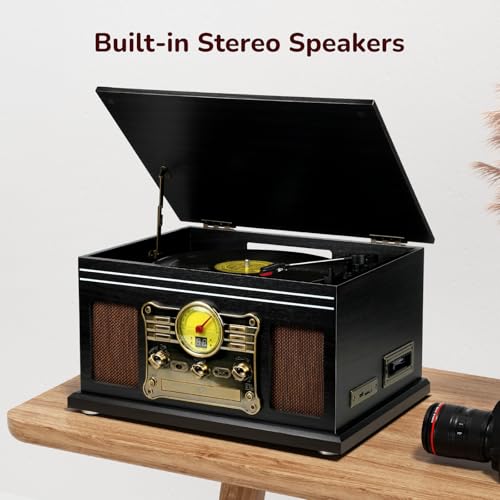Image of FEKTIK Bluetooth Record Player 10 in 1,FEKTIK 3-Speed Turntable for Vinyl with Speakers, LP to MP3 Converter, CD, Cassette Player, FM Radio, Wireless Streaming | Black