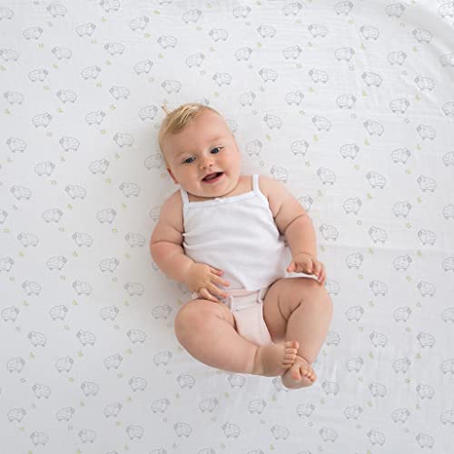 Image of SwaddleDesigns Muslin Swaddle Blankets, Swaddle Blanket for Baby Girl and Baby Boy, Little Lambs Goodnight, Sterling Gray & Pastel Yellow, Set of 3