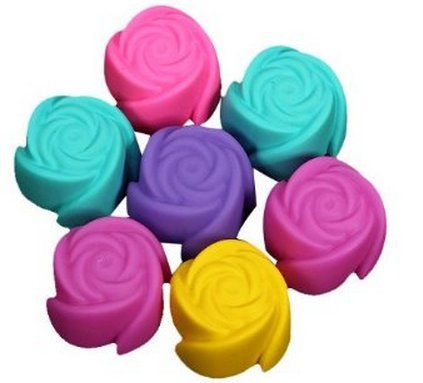 Allforhome Silicone Rose Shape Cupcake Making Mold Cake Baking Mould Cake diy Pan Chocolate Making Mold Craft Art Candy Mold Muffin Cups Handmade Soap Mold Biscuit Mooncake Making mold (pack 7pcs)