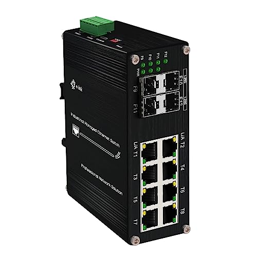Image of Industrial Gigabit Managed L2 Ethernet Switch - 8 Ports 10 /100 /1000Base-T + 4 Ports 1000Base-X SFP Hardened Web Management DIN Rail Network Switch Support USB-C Port Connection and Ring Network