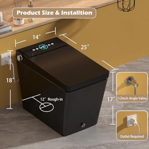 WinZo Black Smart Toilet with Bidet Built in, Tankless Bidet Toilet with Heated Seat, Auto Flush/Auto Open/Close, Instant Warm Water & Dryer, Night Light, LED Display for Modern Bathroom, Matte Black miniatura 3
