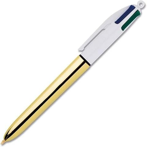 BIC 4 Colours Shine Altın Gövde Tükenmez Kalem 12'li Kutu, 4 Renk (Mavi, Siyah,Yeşil ve Kırmızı), 1.0 mm. Uç