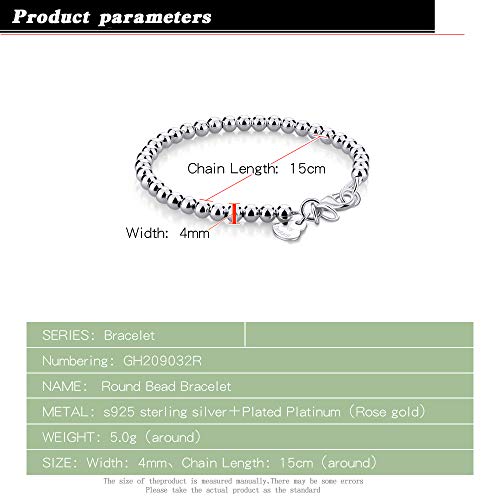New Women's 925 Sterling Silver Bracelet Minimalist 4-6MM Round Bead Chain Solid Silver Bracelet Charm Jewelry Lobster Claw Clasp2