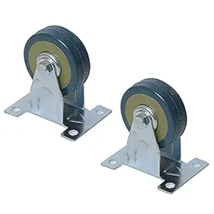 Luomorgo 2 Pcs 4 Inch Heavy Duty Rubber Fixed Caster Wheels Rigid Non-Swivel Top Plate Casters
