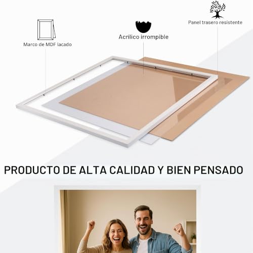 Miniatura 6 de Cabbel Marco De Fotos 25x25 Cm Blanco 1 Unidad Marco Decorativo Con Frontal Acrílico Ideal Para Fotos, Certificados, Pósteres Y Decoración