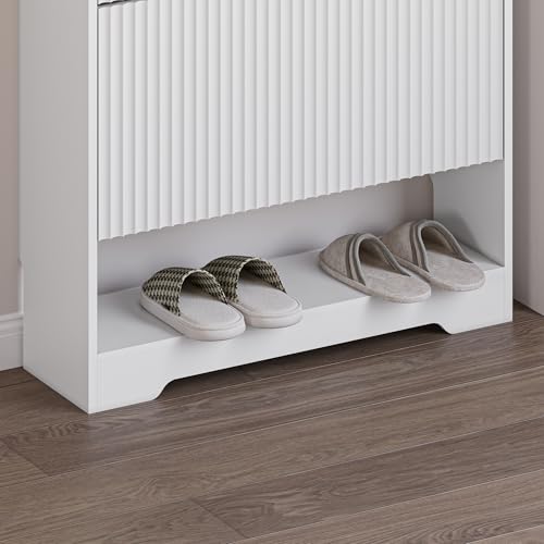 Image of BORNOON Shoe Cabinet with 2 Flip Drawers, Fluted Shoe Storage Cabinet with Adjustable Shelves, Freestanding Rack and Organizer for Entryway, Closet, Hallway