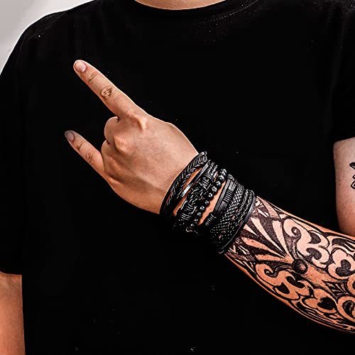 MILAKOO 6 Pcs Braided Leather Bracelet for Men Women Wooden Beaded Cuff Wrap Bracelet Adjustable2