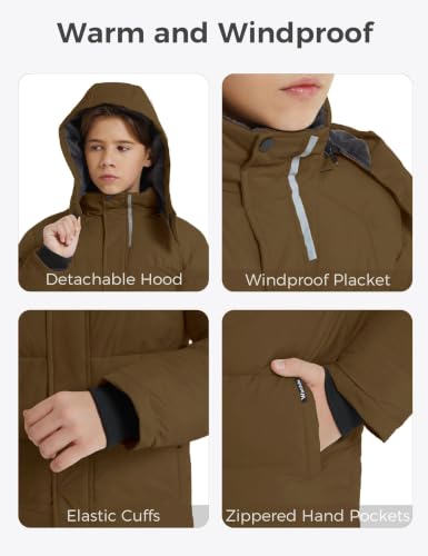 Image of wantdo Boys Puffy Winter Coats Fleece-Lined Snow Jackets Removable Hood