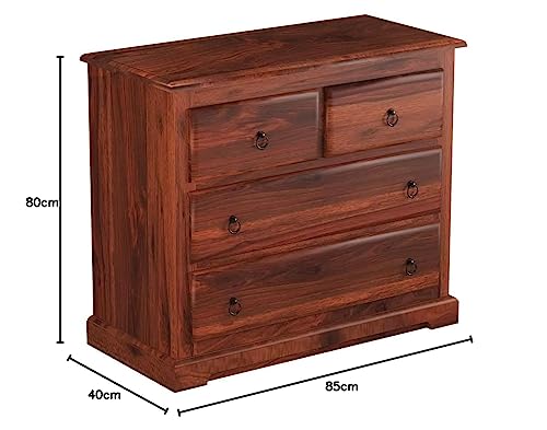Image of Sheesham Wood Chest of Drawers 4 Drawers Wooden Dresser with Storage Organizer for Bedroom Living Room Home (Honey Finish)