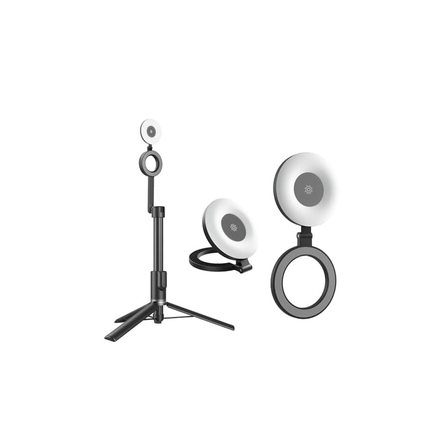 Selfie Ring Light, LED Mini Charging Foldable Magnetic Suction Makeup Light, 3-Modes Magnetic Fill Light for Magsafe, Rechargeable 180° Flip Lighting Phone Ring Light for Video Recording, Black