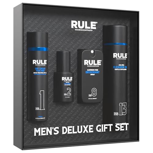 RULE COSMECEUTICALS - Men's Deluxe Gift Set, No.1 Men's Face Cream, No.8 Deodorant Spray, No.13 Cleanser Gel, No.2 Eye Serum, Eye & Skin Care Set
