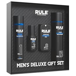 RULE COSMECEUTICALS - Men's Deluxe Gift Set, No.1 Men's Face Cream, No.8 Deodorant Spray, No.13 Cleanser Gel, No.2 Eye Serum, Eye & Skin Care Set