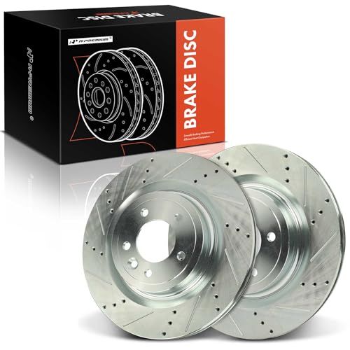 A-Premium 13.77 inch (350mm) Rear Drilled and Slotted Disc Brake Rotors Compatible with Select Land Rover Models - Range Rover 2014-2019, Range Rover Sport 2014-2019, Discovery 2017/2020, 2-PC Set by A-premium - Used condition - CA$29.14