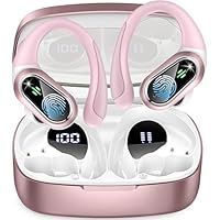 Auriculares Inalambricos Deportivos, Auriculares Bluetooth 5.3 con HD Mic y Reducción de Ruido ENC, 50H Cascos Inalambricos Bluetooth HiFi Estéreo, Pantalla LED, IP7 Impermeable Cascos Running, Rosa