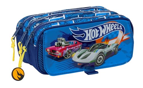 Hot Wheels Sonny - Portatodo Triple Big, Estuche Infantil, Estuche Niño, Ideal para Niños en Edad Escolar, Cómodo y Versátil, Calidad y Resistencia, 21.5x8x10 cm, Color Azul Marino