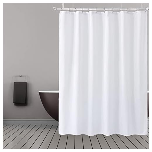 BSLINER Fabric Shower Curtain Liner with Hem Weighted Bottom, White Waterproof 12 Rust Resistant Grommets Hotel Quality, 72 x 72 Machine Washable (White)