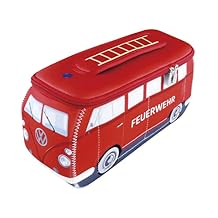 BRISA VW Collection - Volkswagen Neoprene Universal Makeup Cosmetics Toiletry Travel Pharmacy Bag in T1 Bus Design Firetruck/Red Large 11.8 x 5.5 x 4.7 inches