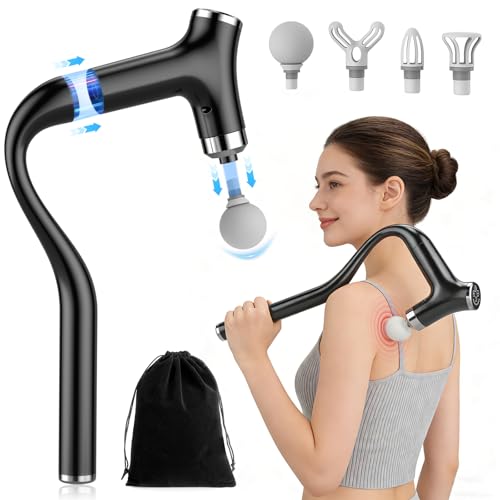 Detachable Percussion Massage Gun, Long Handle Handheld Deep Tissue Massager with 12 Speeds 4 Heads, Electric Muscle Relaxer for Back Shoulder Waist, Suitable for Men Women Athletes Home Gym Workout